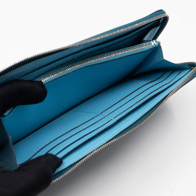 Evelyne Long Wallet Blue Leather