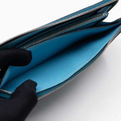 Evelyne Long Wallet Blue Leather
