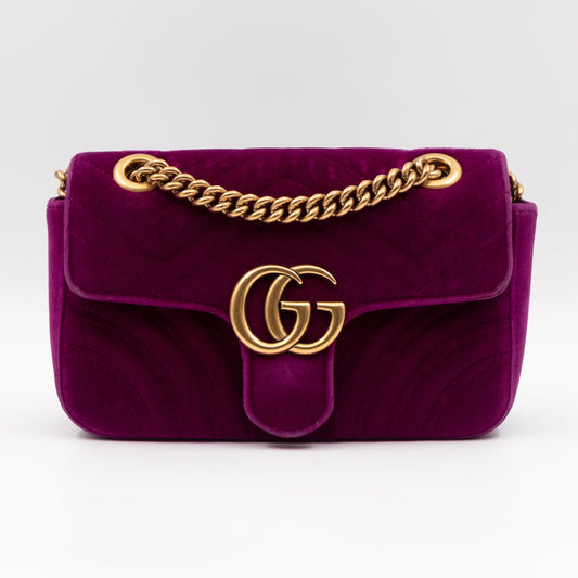 GG Marmont Mini Purple Velvet Aged Gold