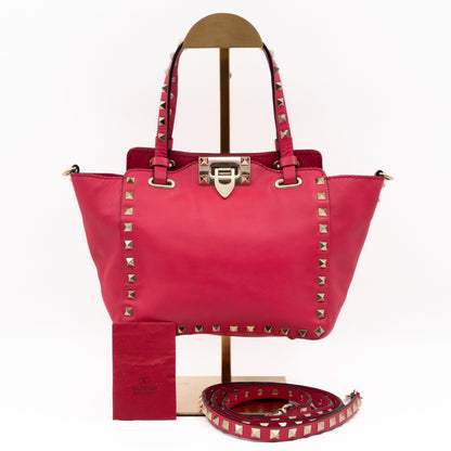 Rockstud Trapeze Mini Tote Bag Pink Leather