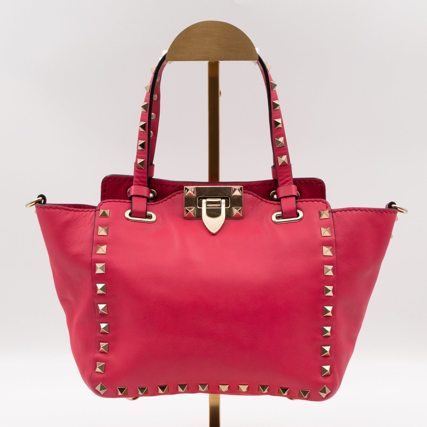 Rockstud Trapeze Mini Tote Bag Pink Leather