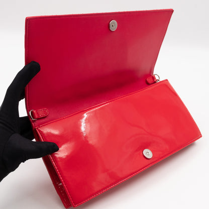 Lady Dior Clutch with Chain Red Cannage Patent Leather