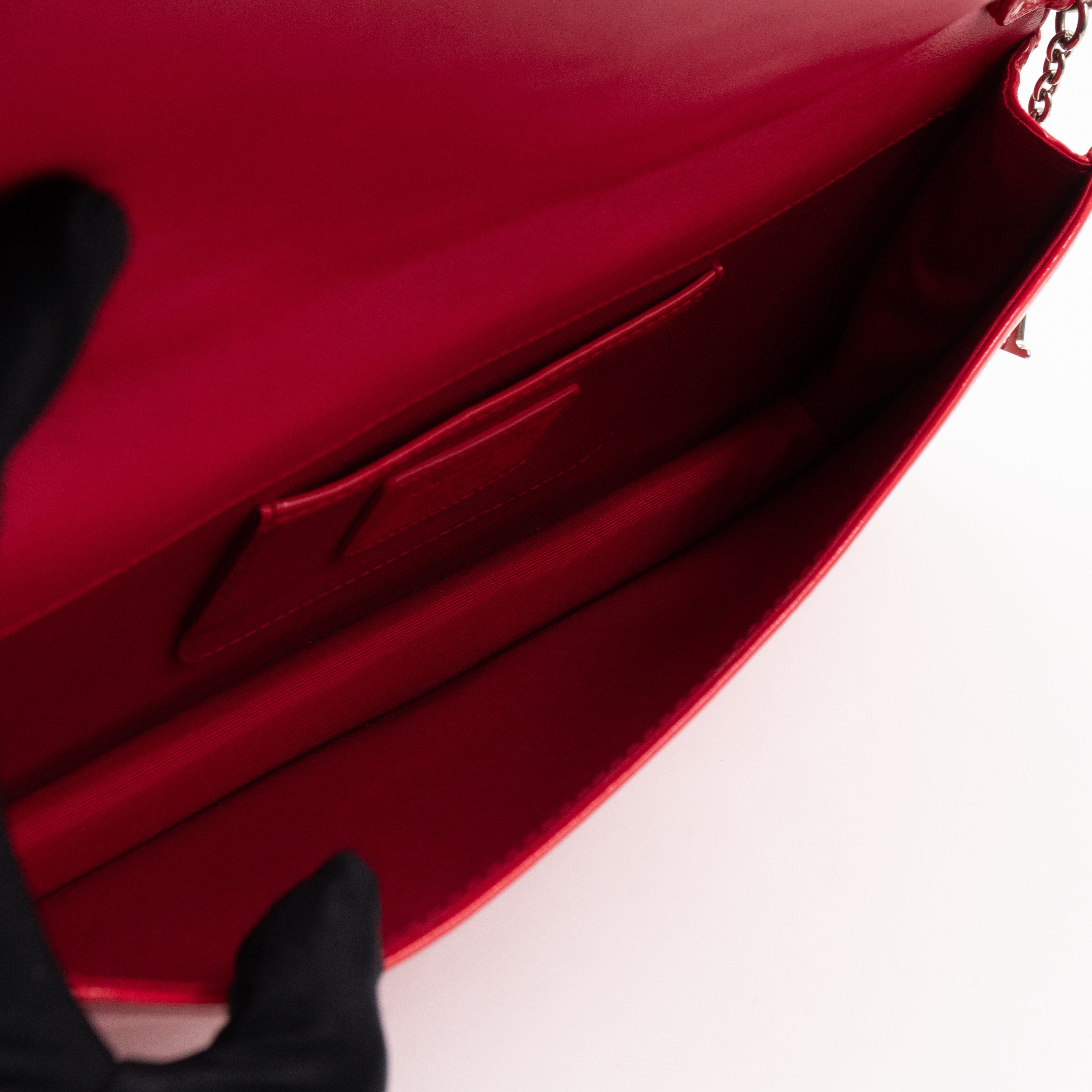 Lady Dior Clutch with Chain Red Cannage Patent Leather