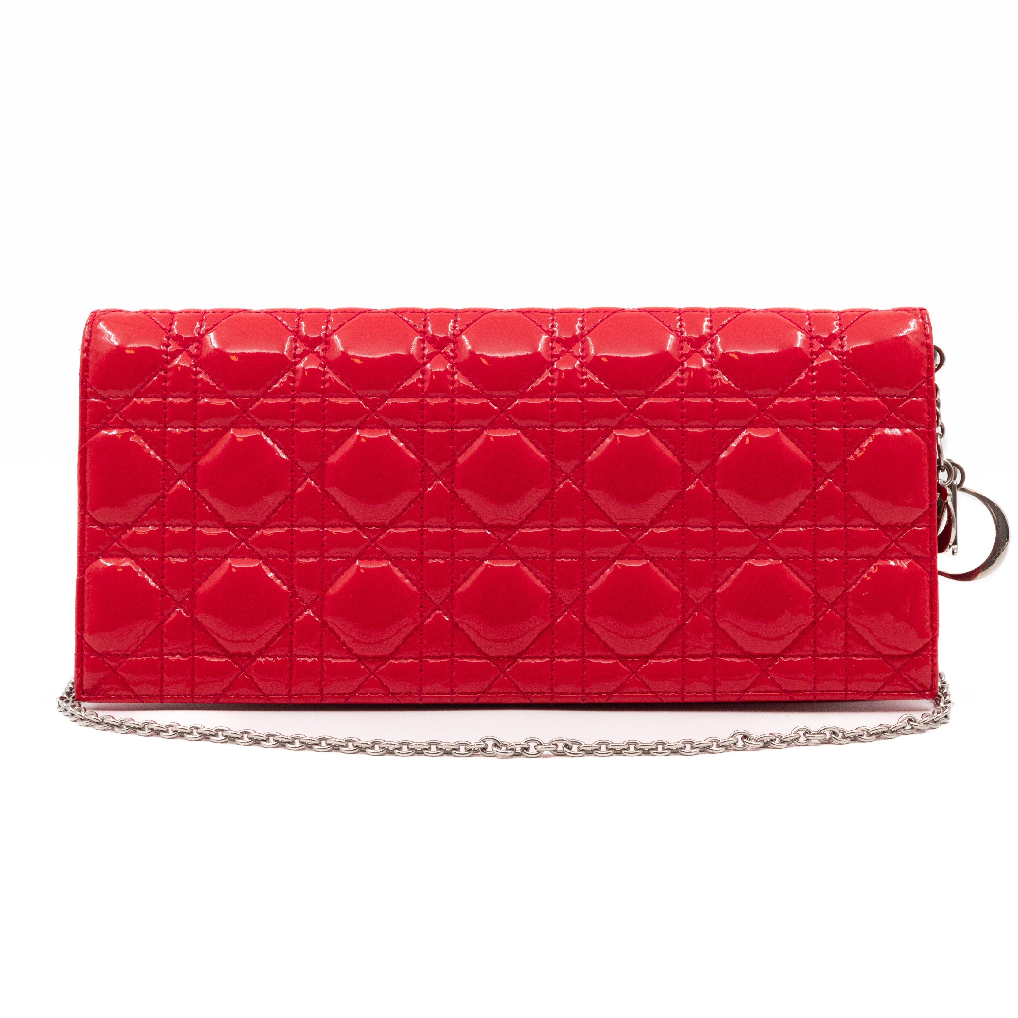 Lady Dior Clutch with Chain Red Cannage Patent Leather