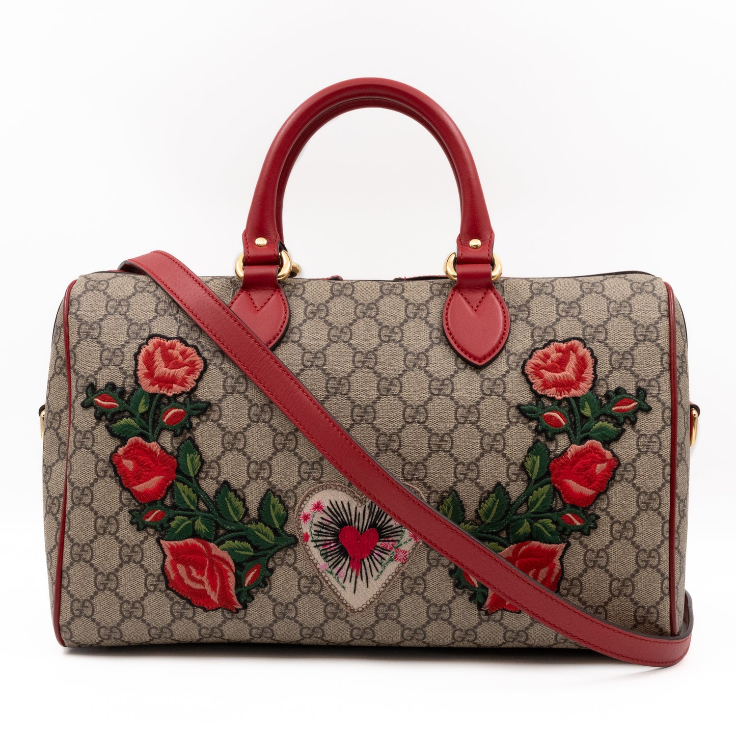Top Handle Boston Bag GG Supreme Red Embroidered