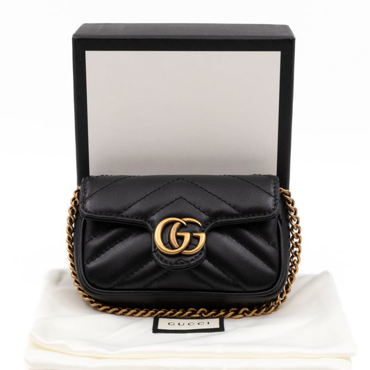 GG Marmont Matelassé 2.0 Coin Purse On A Chain Black Leather