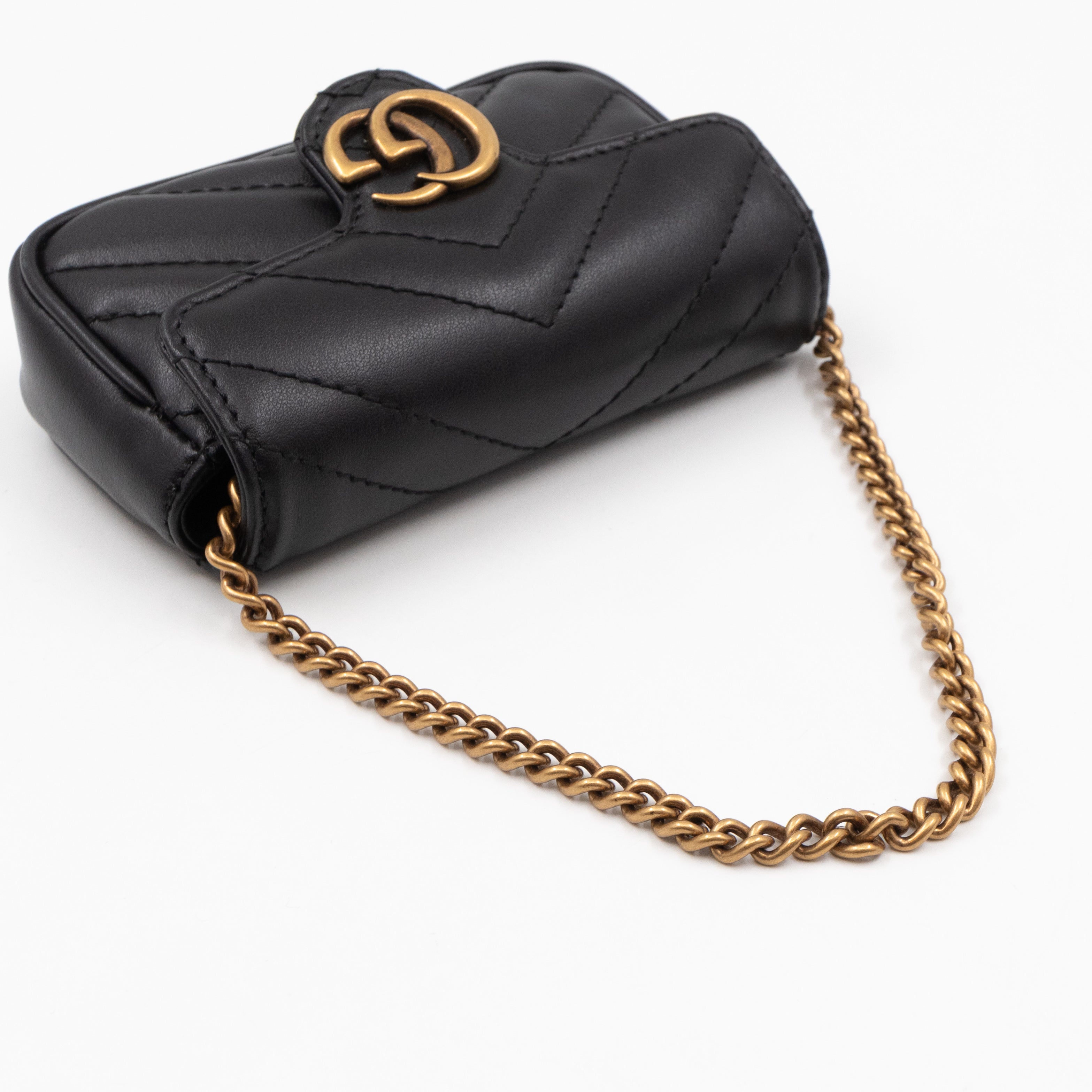 Gucci GG Marmont Matelasse 2.0 Coin Purse On A Chain Black Leather Queen Station