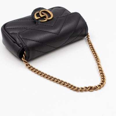 GG Marmont Matelassé 2.0 Coin Purse On A Chain Black Leather
