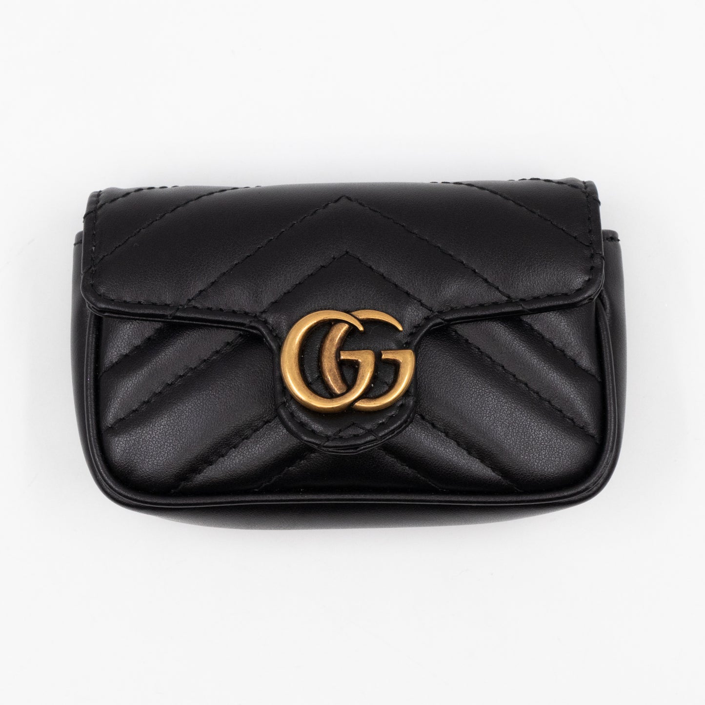 GG Marmont Matelassé 2.0 Coin Purse On A Chain Black Leather