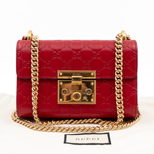Padlock Small Hibiscus Red GG Guccissima