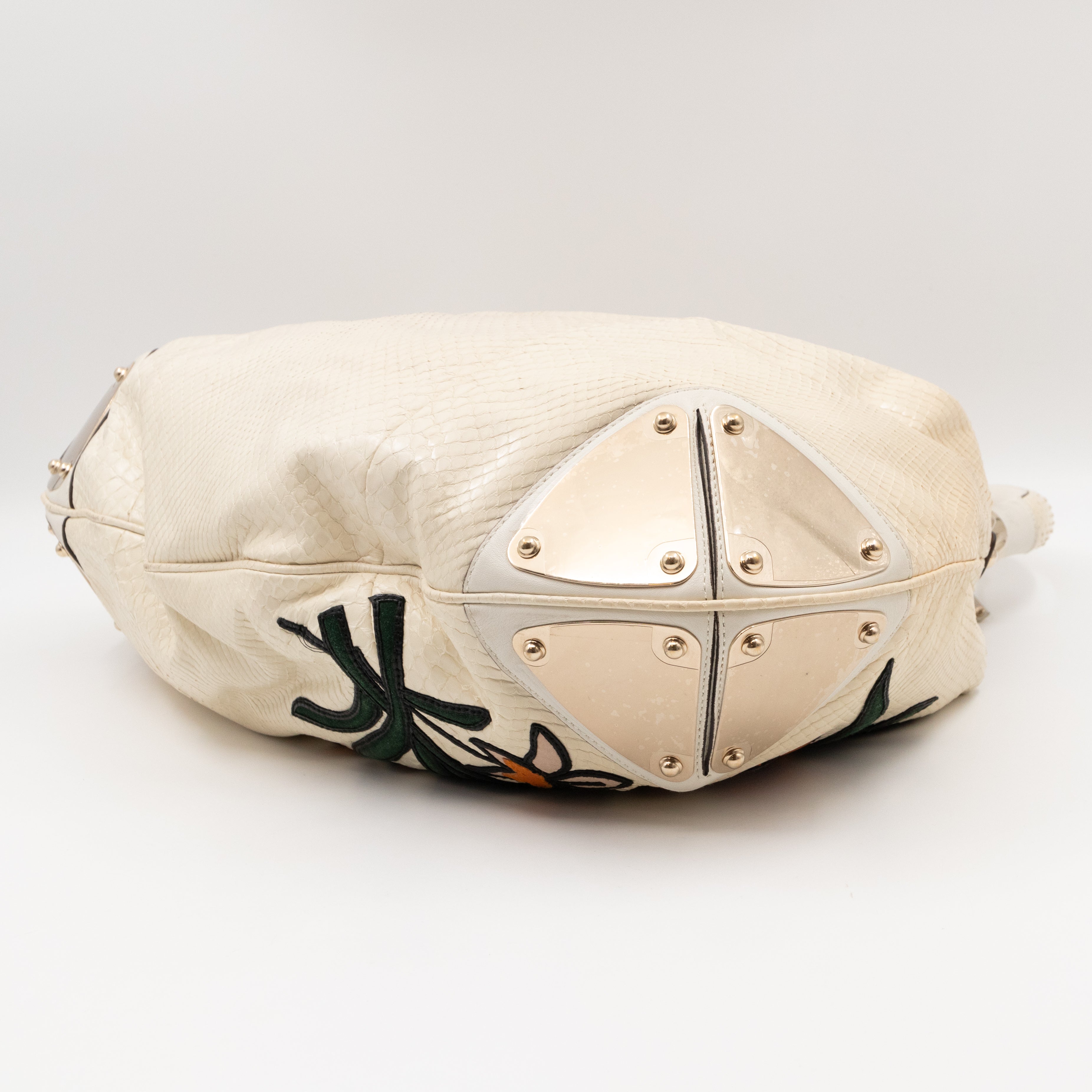 Large Indy Top Handle Bag White Python Leather Tattoo