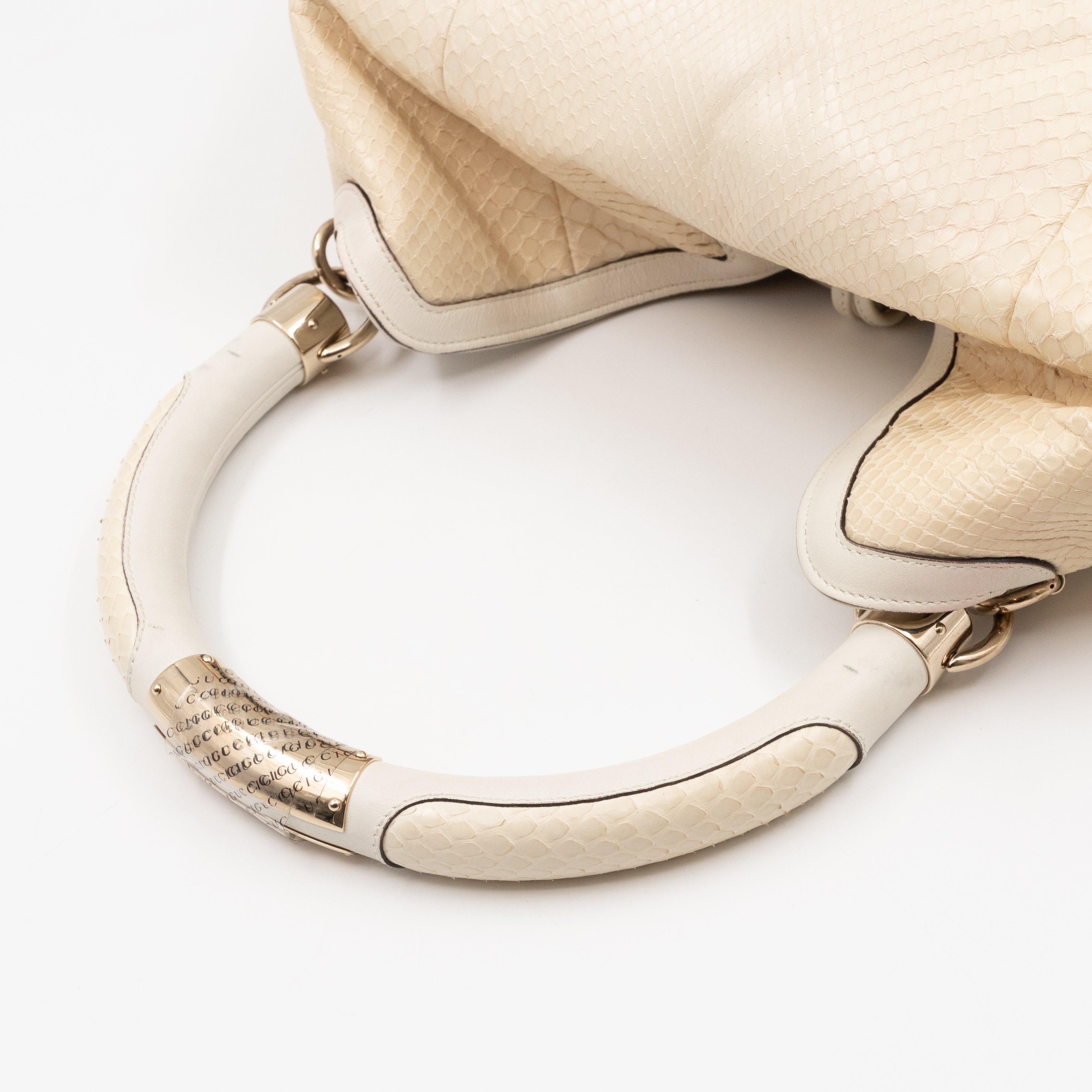 Large Indy Top Handle Bag White Python Leather Tattoo