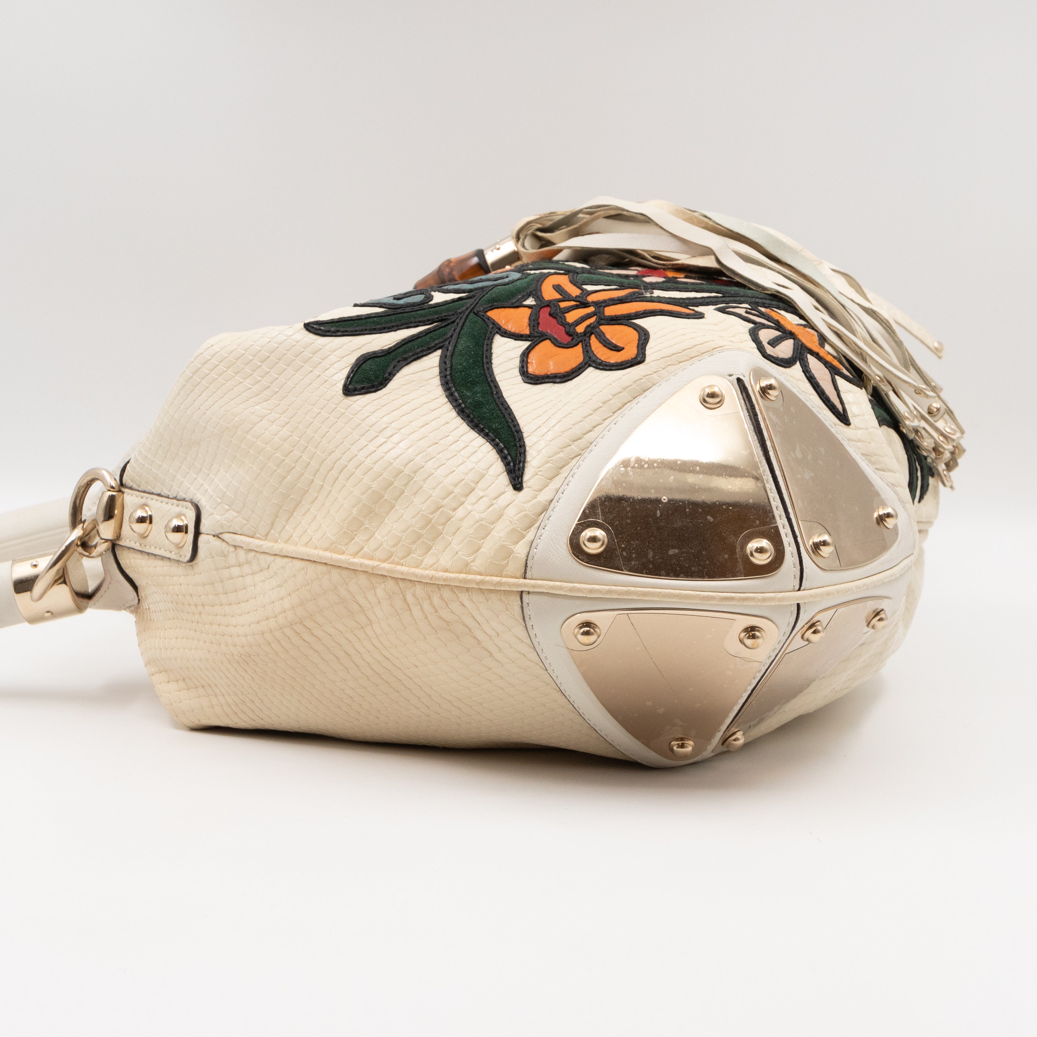 Large Indy Top Handle Bag White Python Leather Tattoo