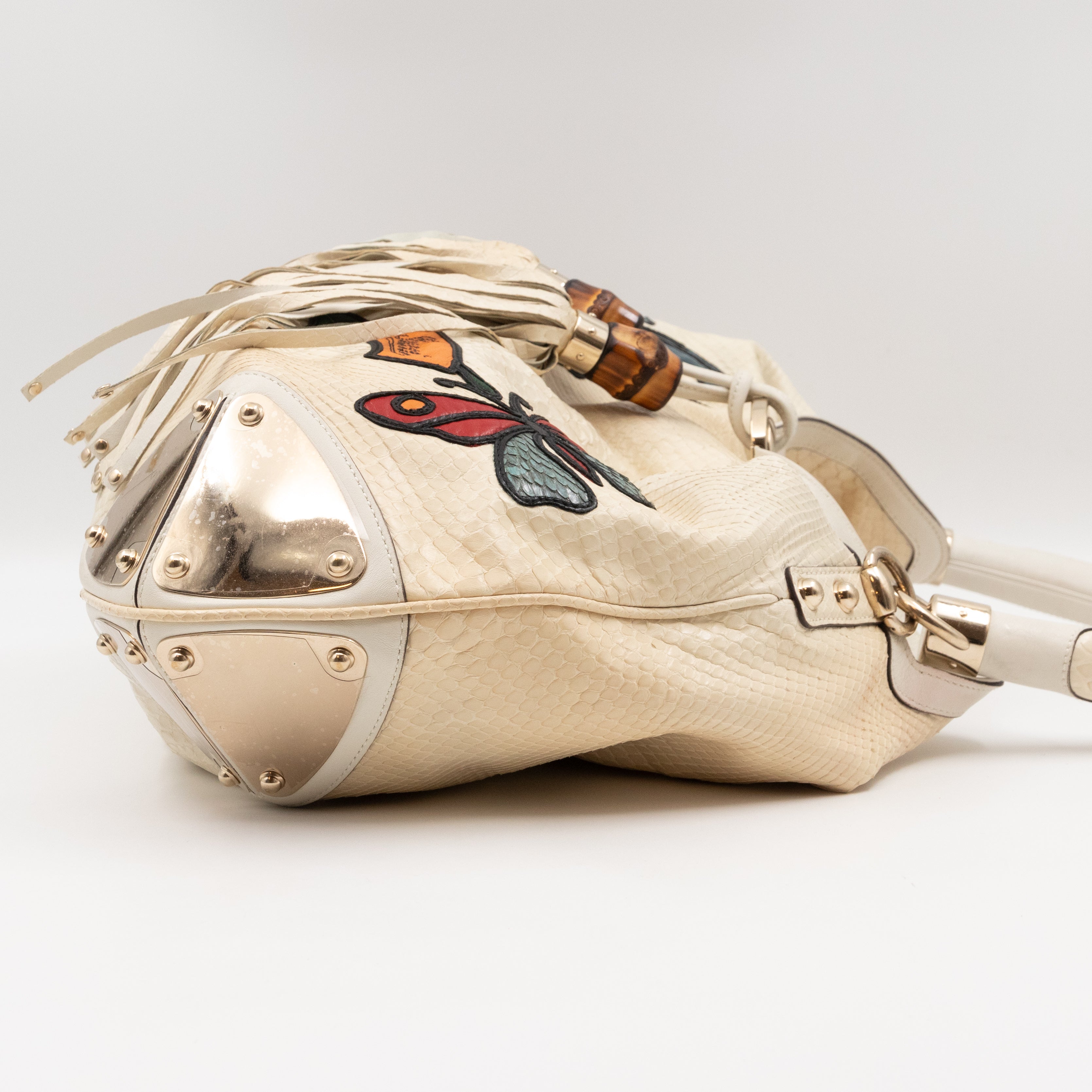 Large Indy Top Handle Bag White Python Leather Tattoo