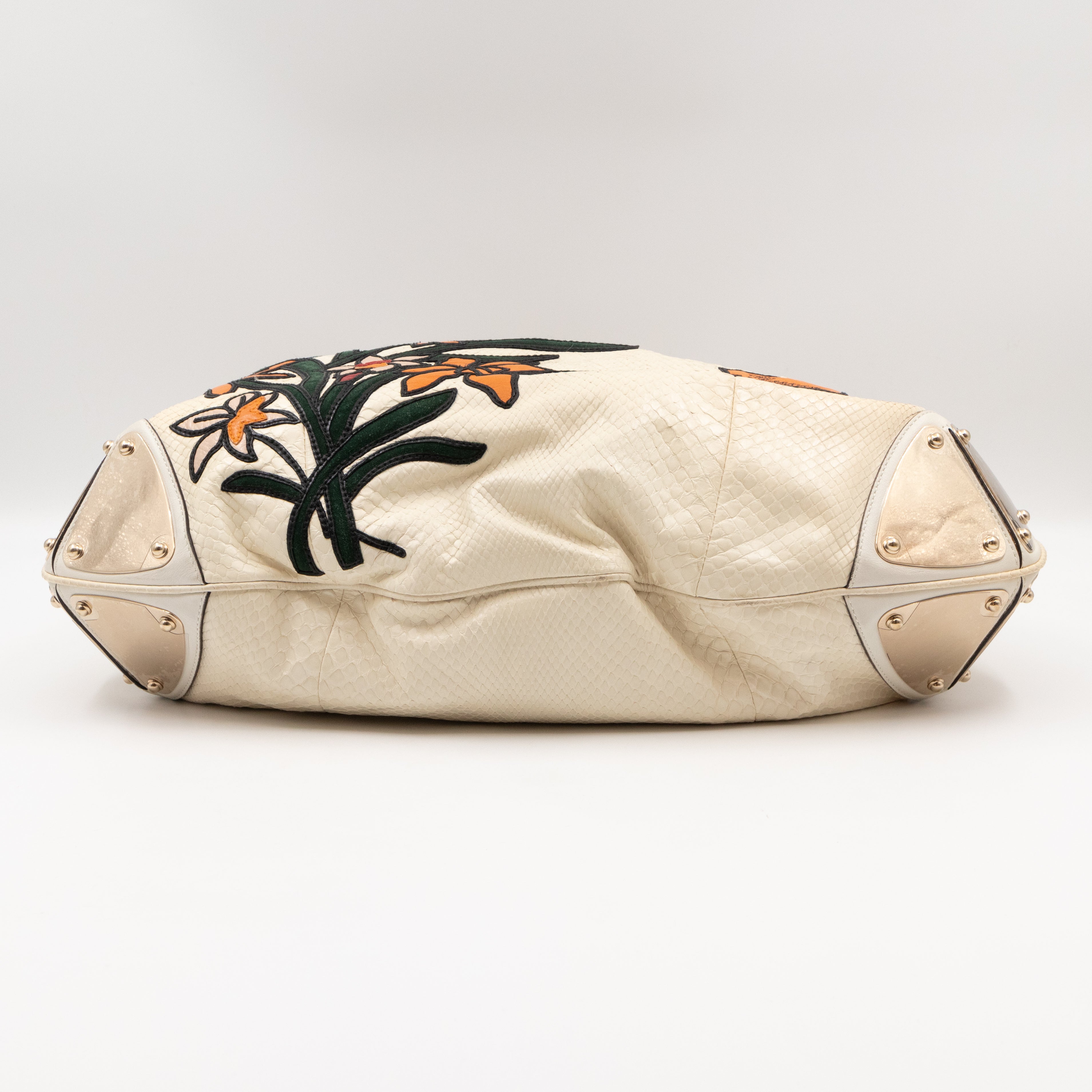 Large Indy Top Handle Bag White Python Leather Tattoo