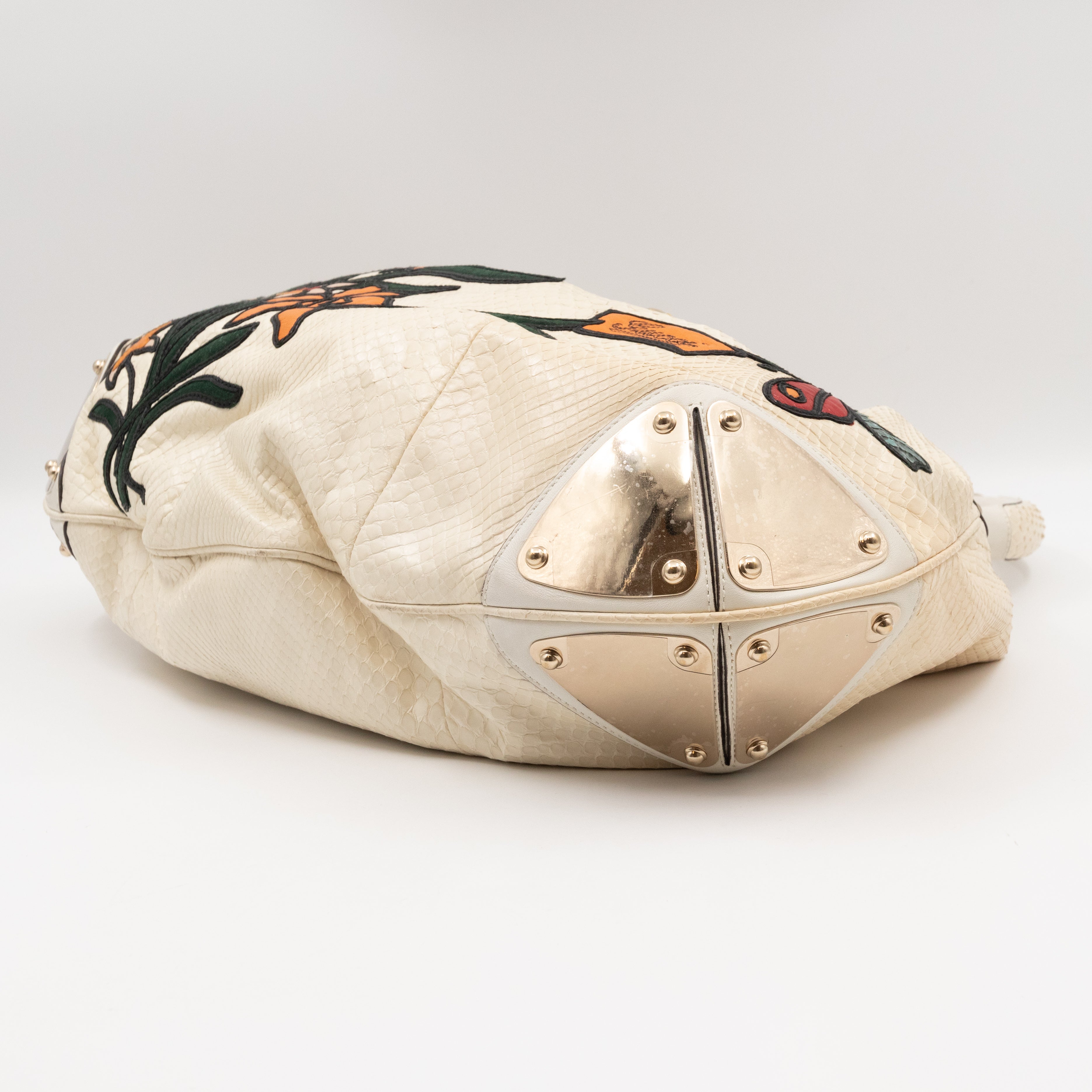 Large Indy Top Handle Bag White Python Leather Tattoo