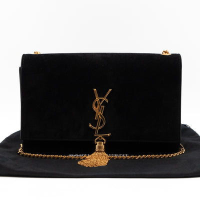 Kate Medium Tassel Black Suede Leather Gold