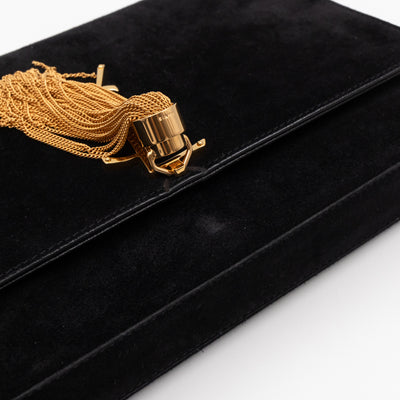 Kate Medium Tassel Black Suede Leather Gold