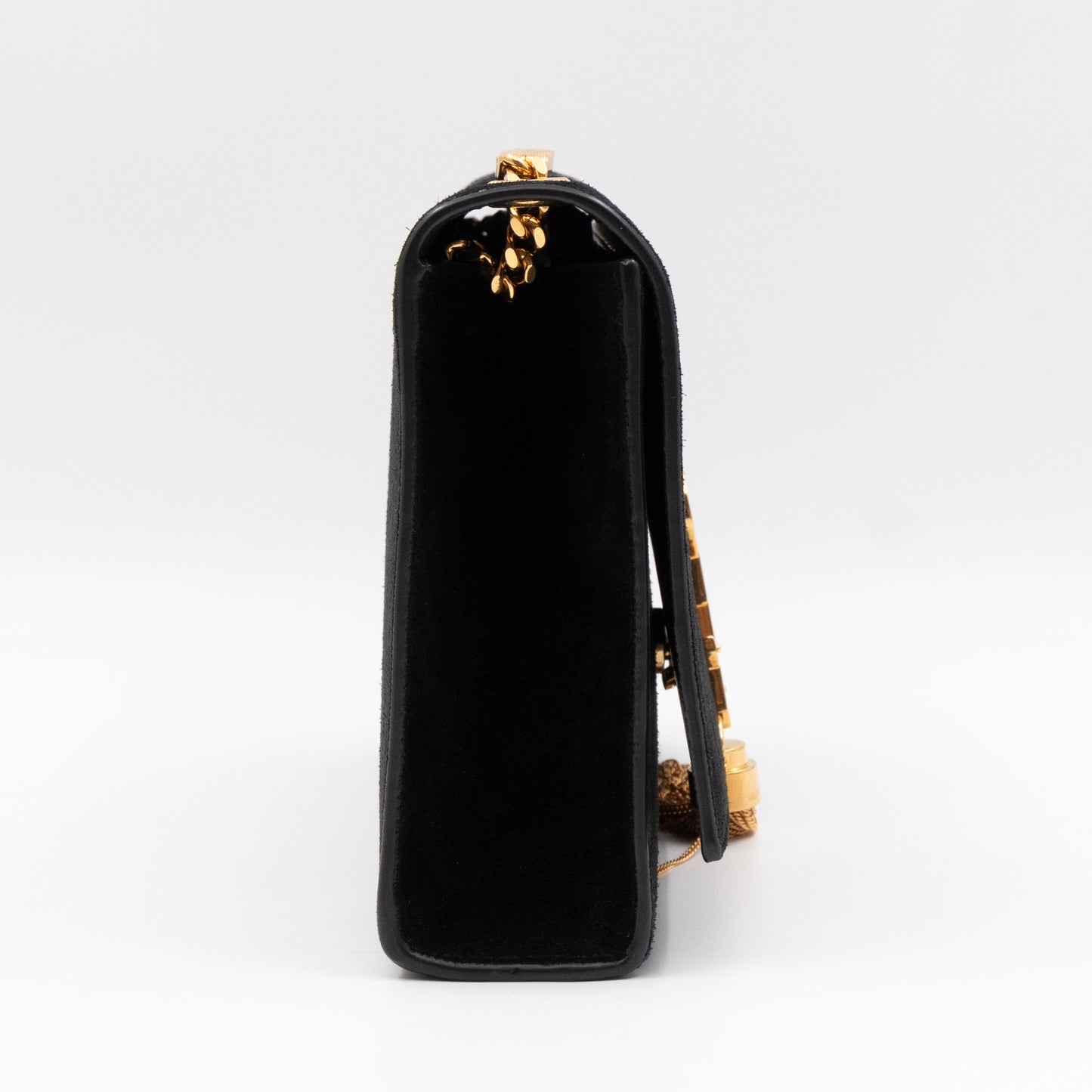 Kate Medium Tassel Black Suede Leather Gold