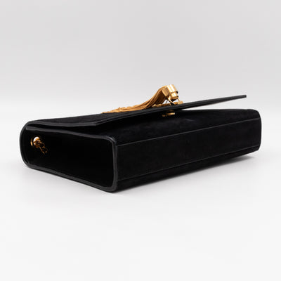 Kate Medium Tassel Black Suede Leather Gold