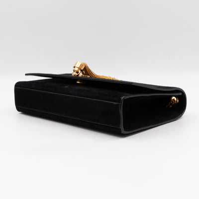 Kate Medium Tassel Black Suede Leather Gold