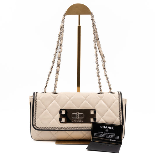 East West Mademoiselle Flap Bag White Leather