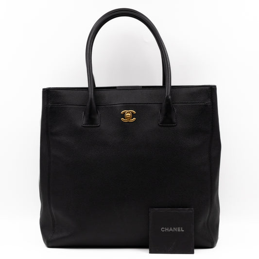 Tall Cerf Tote Black Leather Gold