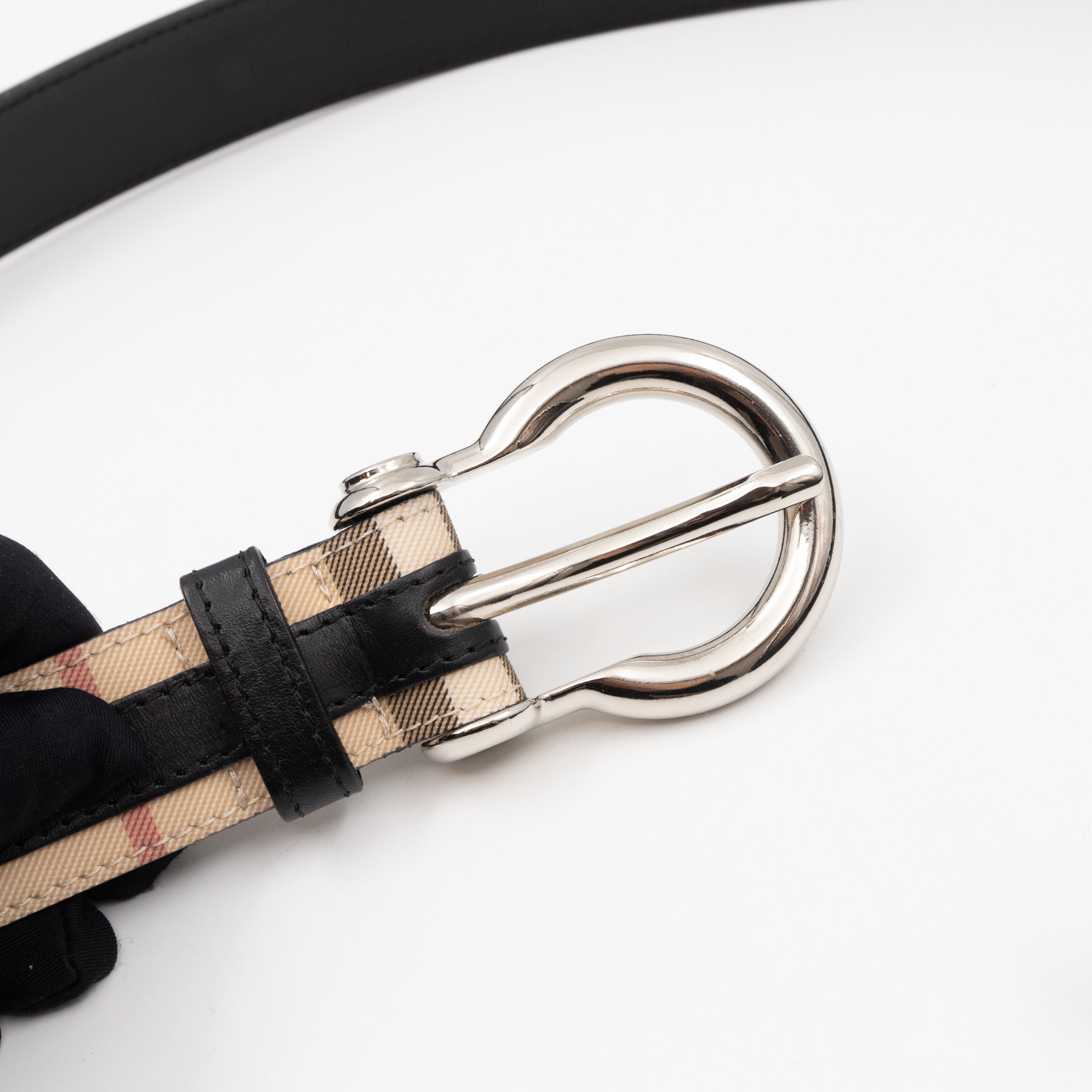 Vintage Slim Belt Nova Check Black Leather 80/32