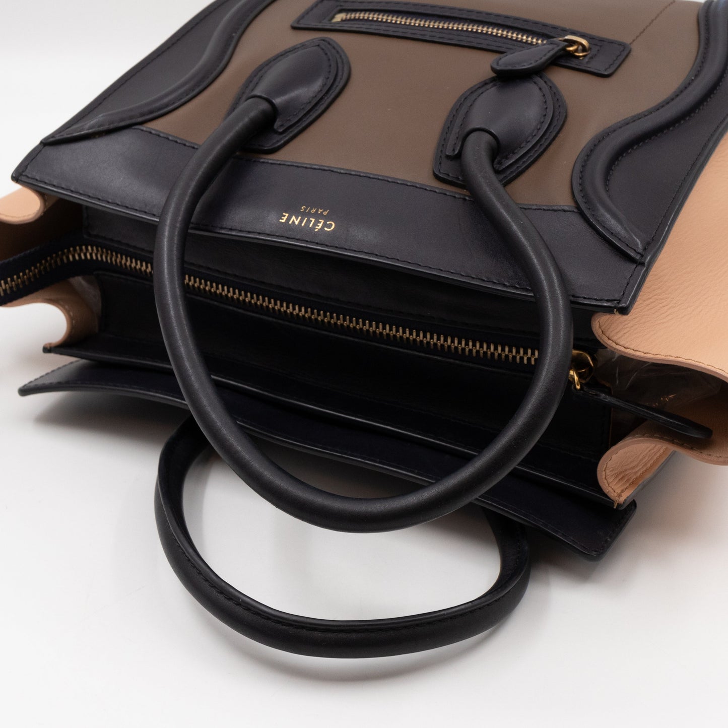 Micro Luggage Beige Brown Black Leather