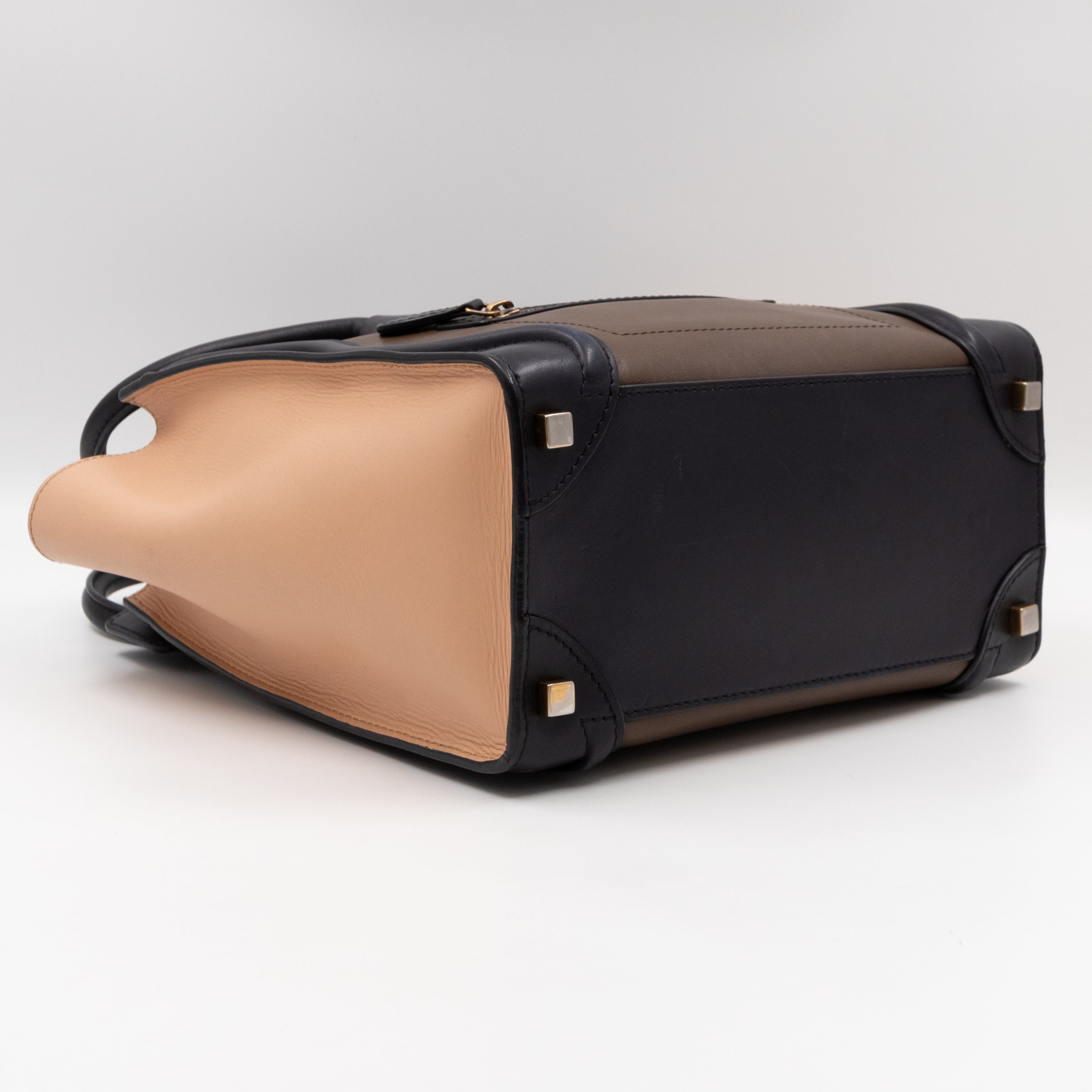 Micro Luggage Beige Brown Black Leather