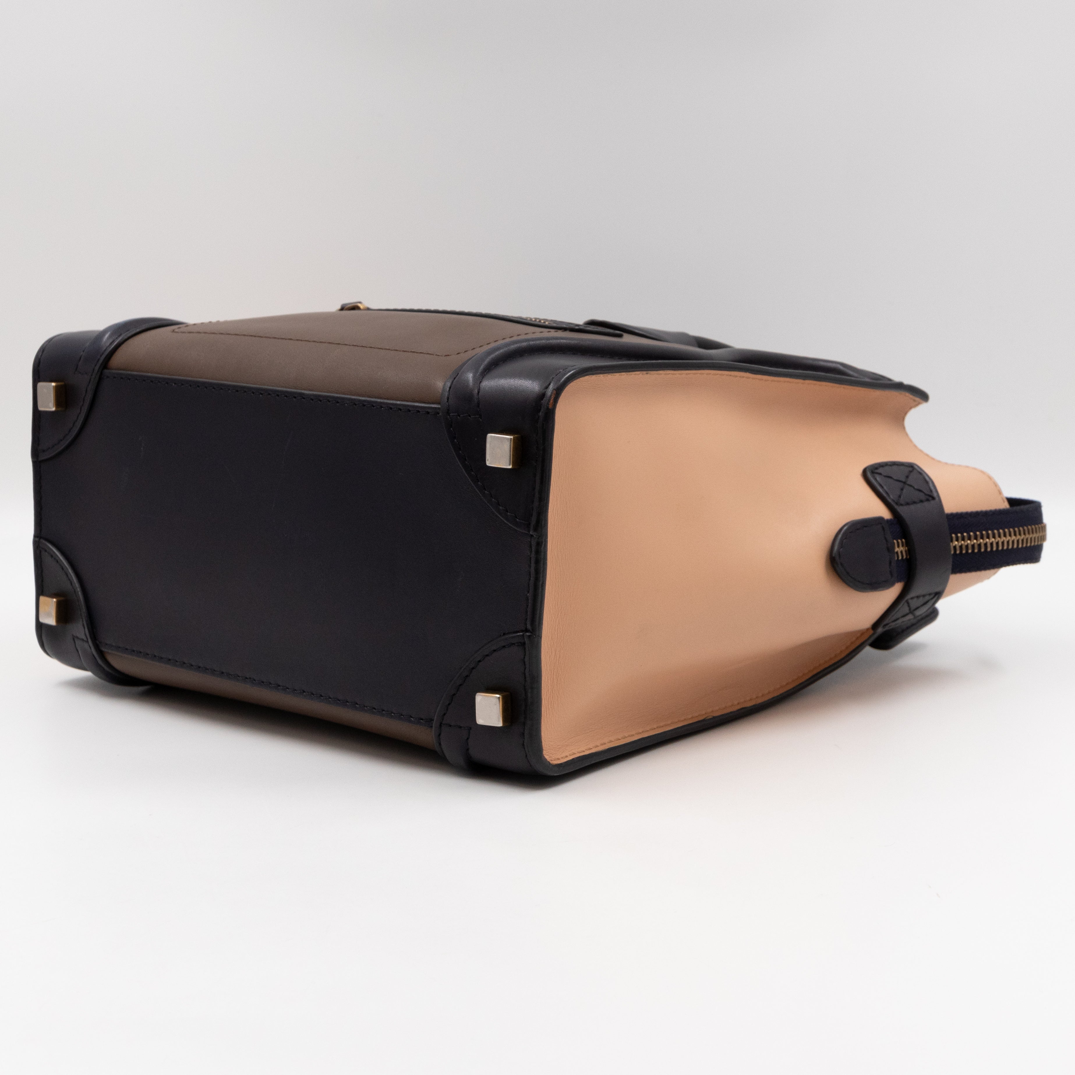 Micro Luggage Beige Brown Black Leather