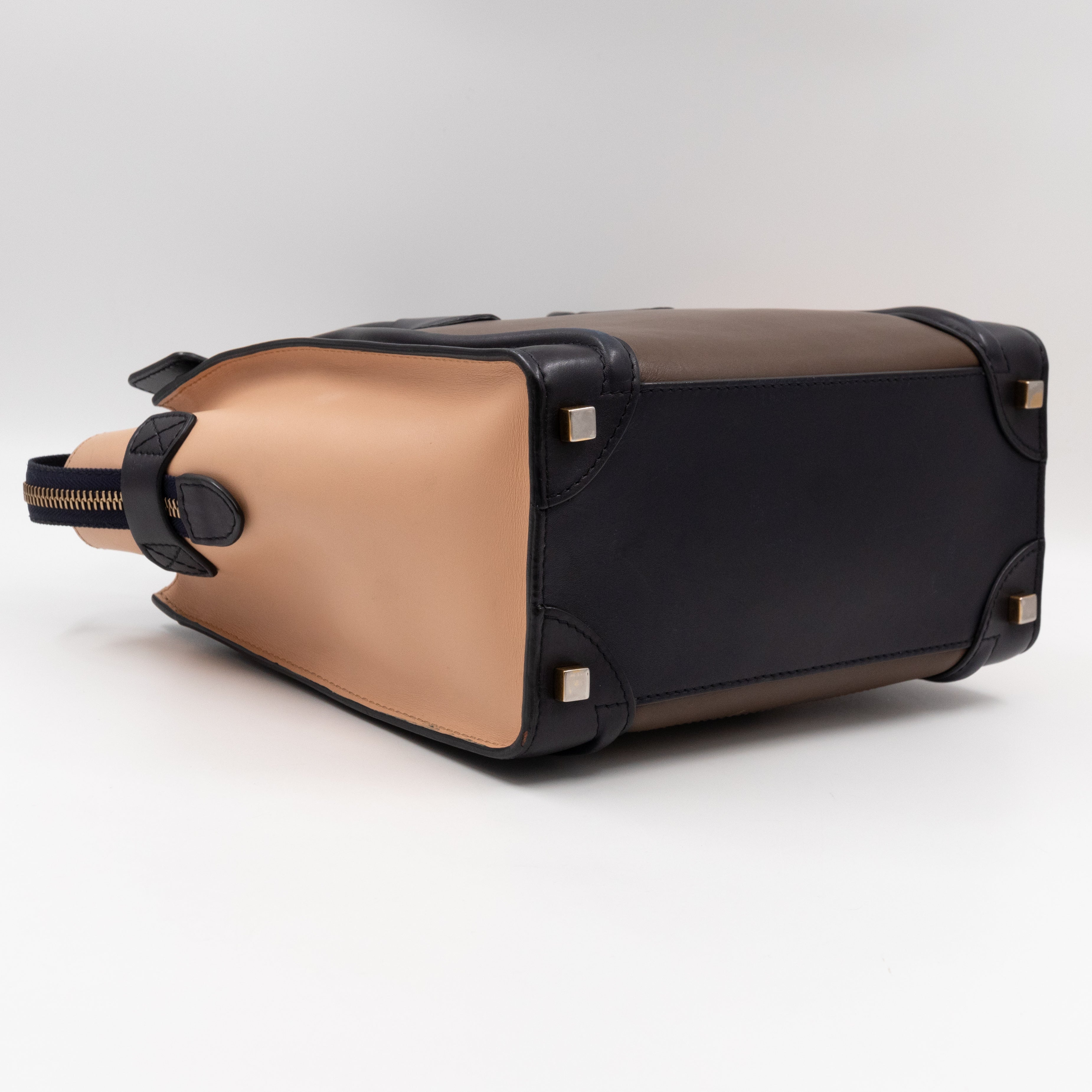 Micro Luggage Beige Brown Black Leather