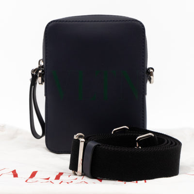 VLTN Logo Small Crossbody Blue Leather