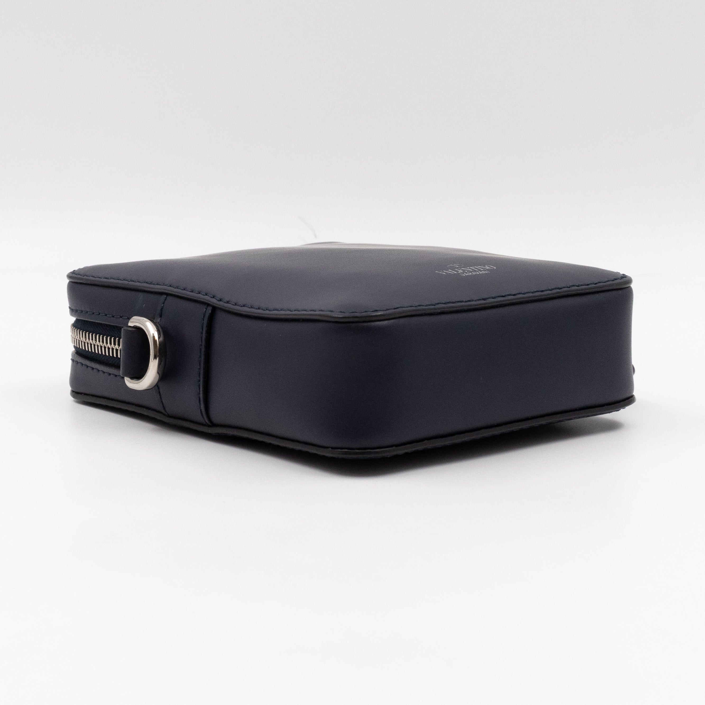 VLTN Logo Small Crossbody Blue Leather