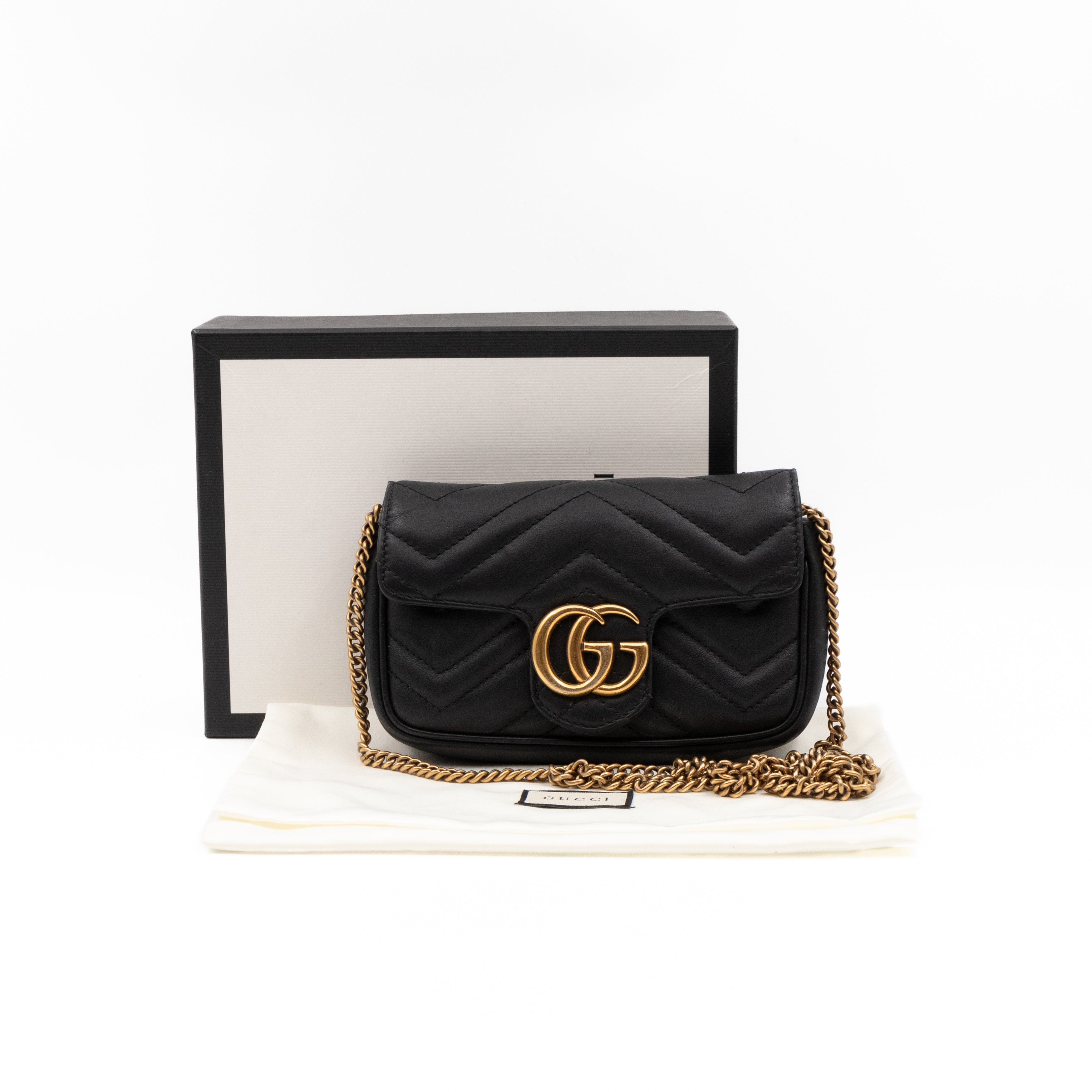 GG Marmont Flap Matelassé Super Mini Black Leather