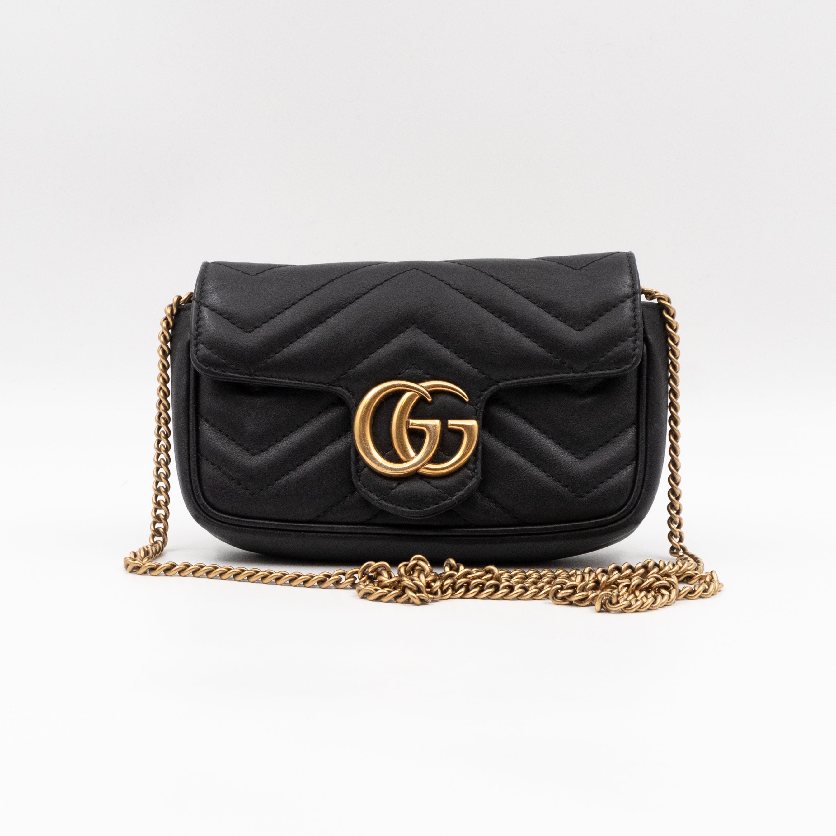 GG Marmont Flap Matelassé Super Mini Black Leather