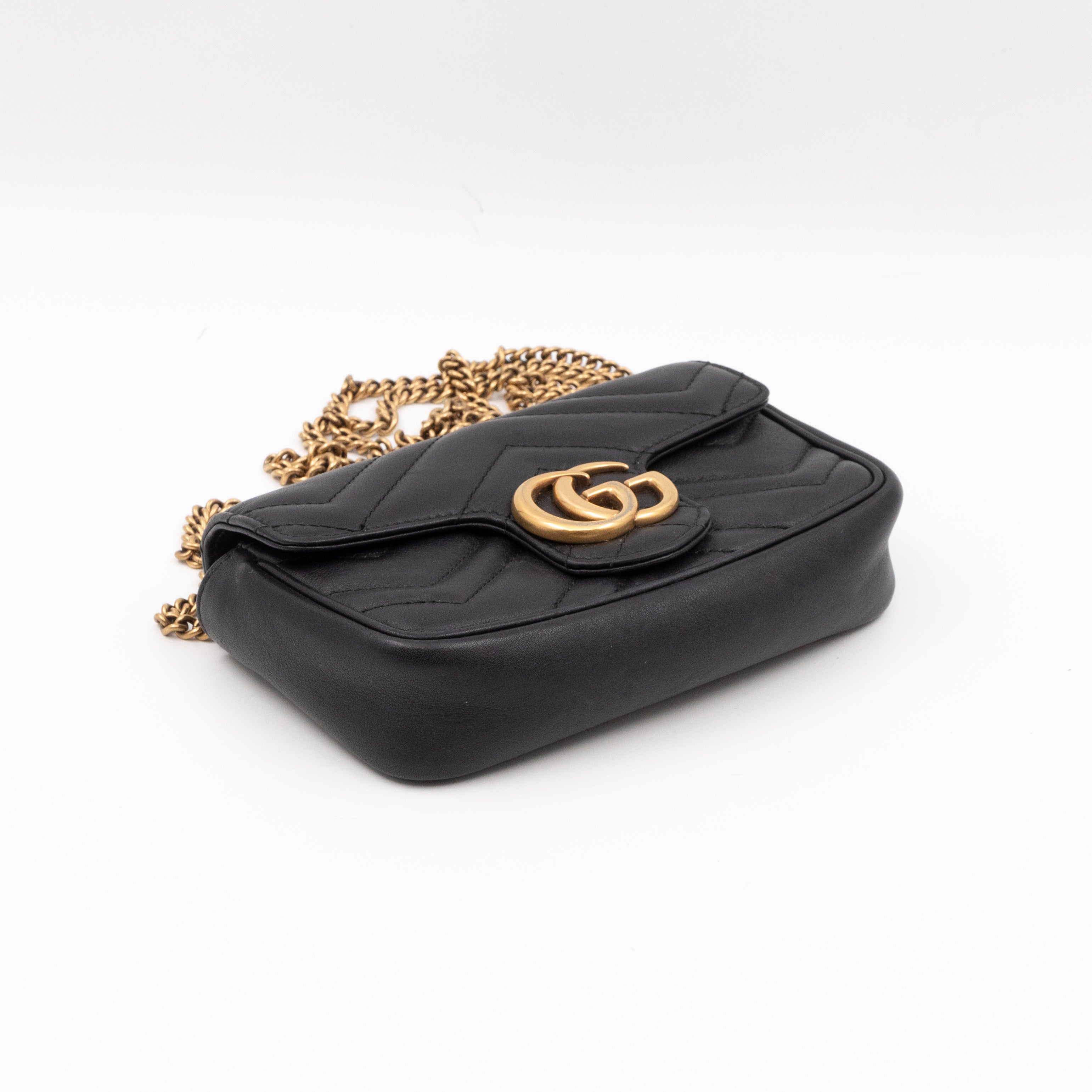 GG Marmont Flap Matelassé Super Mini Black Leather