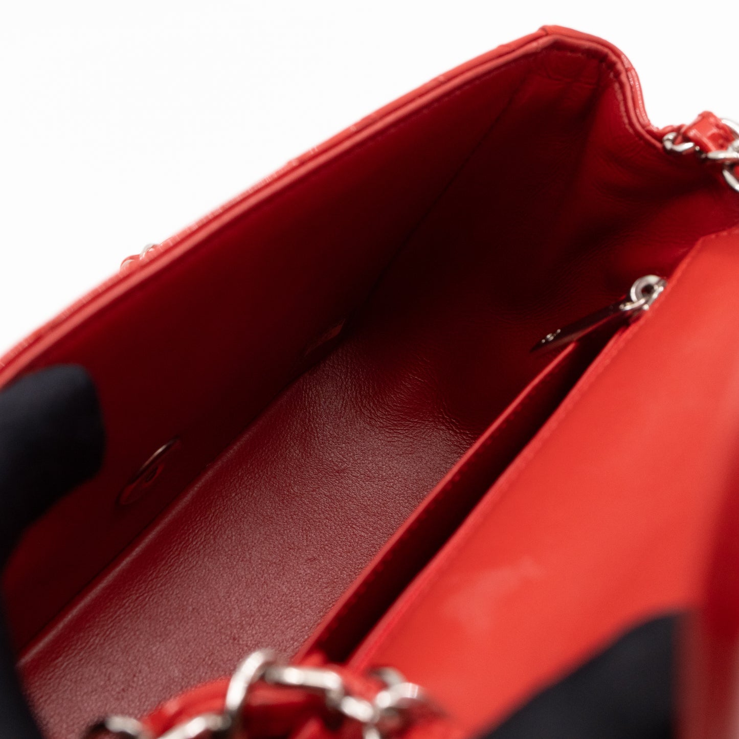 Classic Flap Mini Square Chevron Red Patent Leather