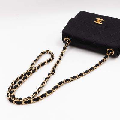 Classic Flap Mini Square Black Satin Vintage
