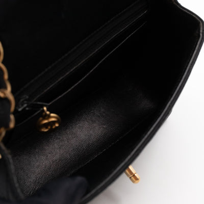 Classic Flap Mini Square Black Satin Vintage