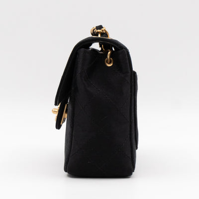 Classic Flap Mini Square Black Satin Vintage