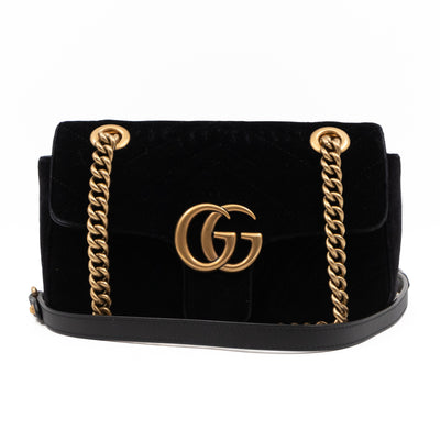 GG Marmont Flap Mini Black Velvet Aged Gold