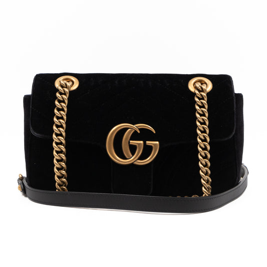 GG Marmont Mini Black Velvet Aged Gold