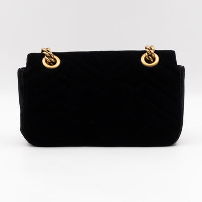 GG Marmont Flap Mini Black Velvet Aged Gold