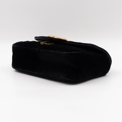 GG Marmont Flap Mini Black Velvet Aged Gold