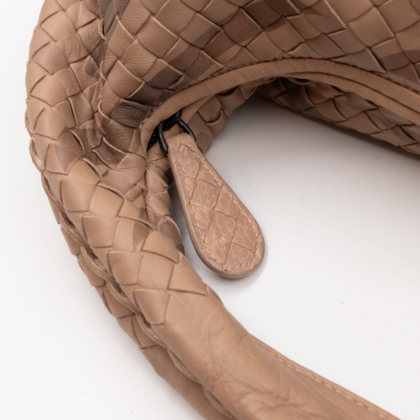 Veneta Hobo Bag Intrecciato Beige Zebra Print Leather Snakeskin Trim