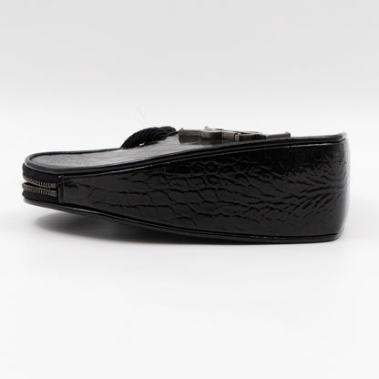 Sac Coeur Heart Clutch Black Croc Embossed Patent Leather