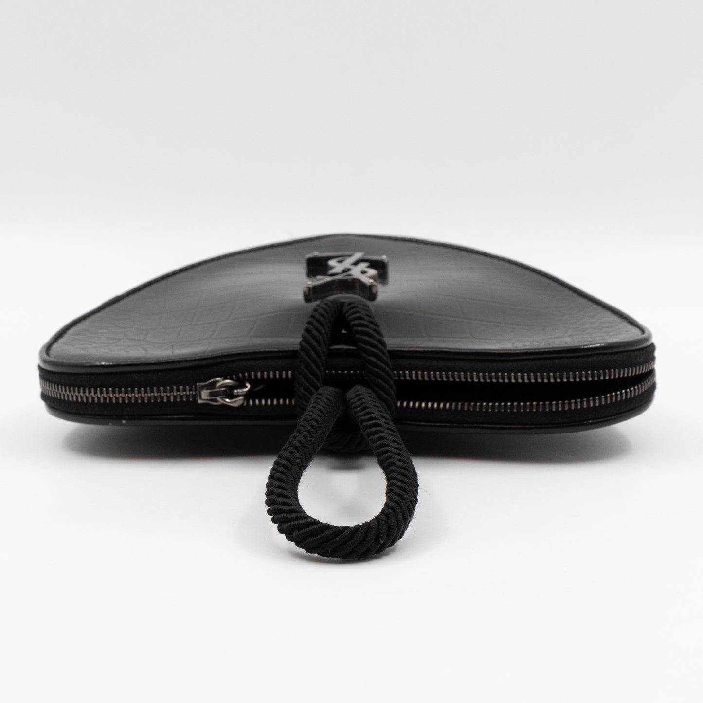 Sac Coeur Heart Clutch Black Croc Embossed Patent Leather