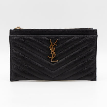 Zipped Pouch Chevron Grained Leather Black