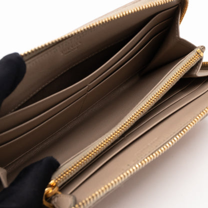Zip Around Madras Wallet Beige Grey Woven Leather